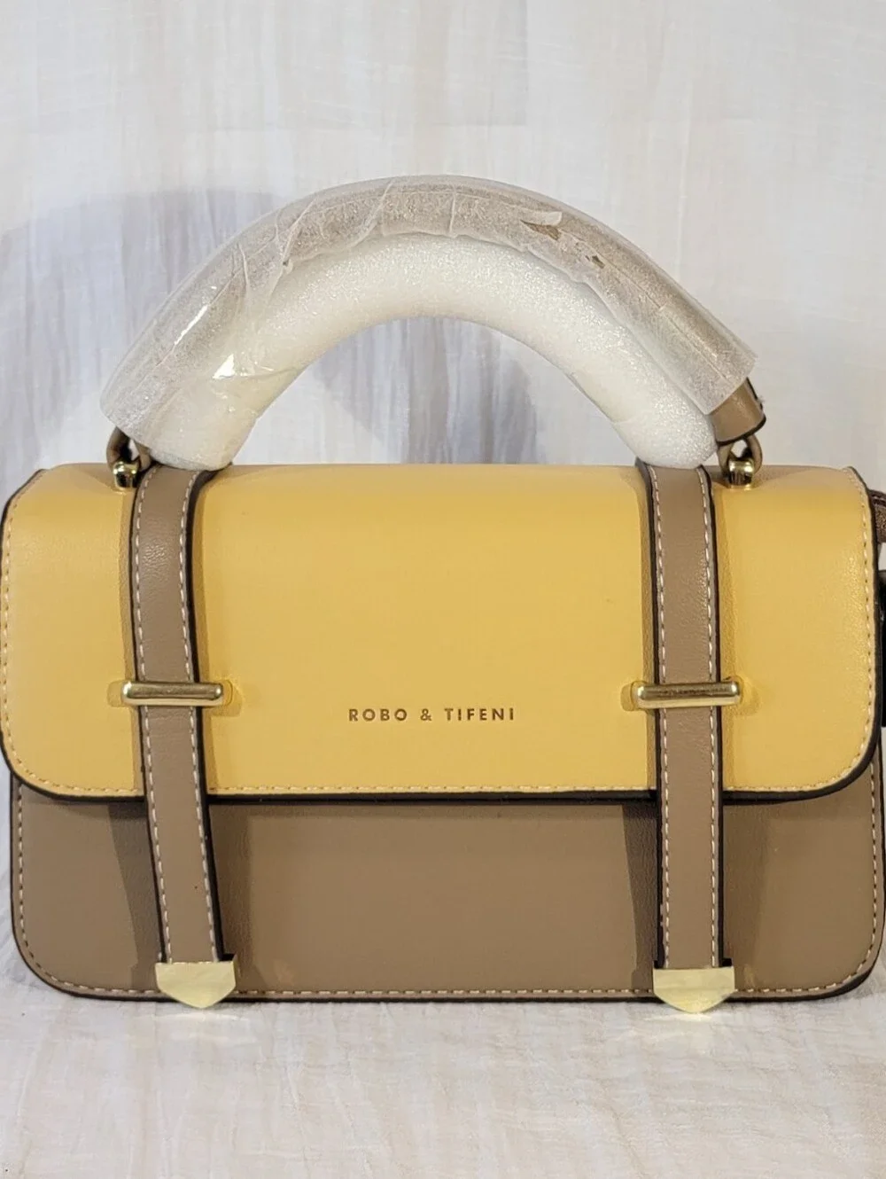 Robo & Tifeni Yellow And Khaki Structured Satchel Crossbody Bag NWT